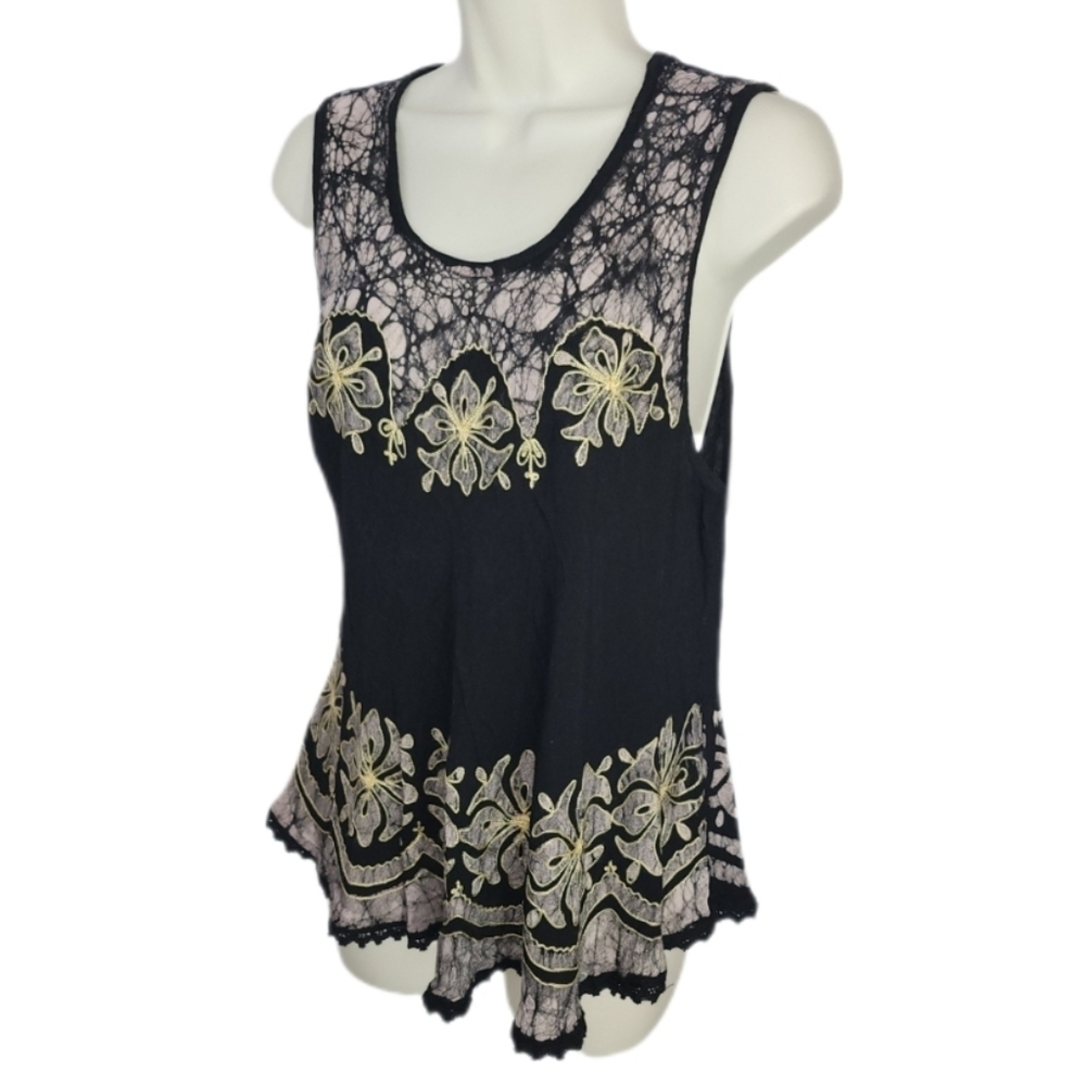 Drunken Angel Top Resort Boho Floral Sleeveless Black Size S